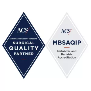 American College of Surgeons Surgical Quality Partner and Metabolic and Bariatric Accreditation badges.